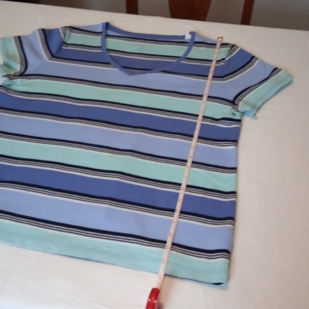 women's purple multi-stripe v-neck short sleeve - Picture 5 of 10